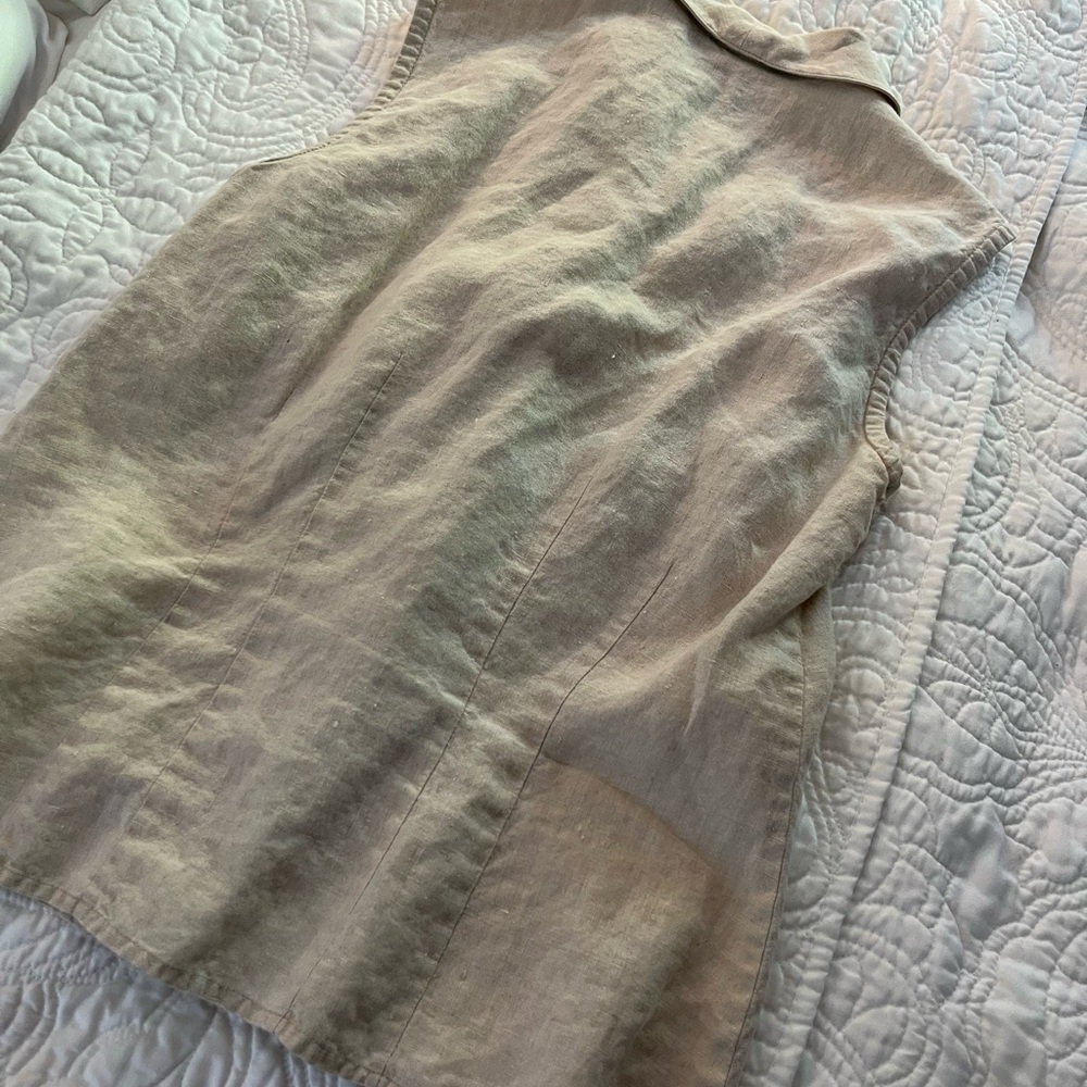 J. Peterman Vintage 1990s Tan Beige Linen Button Tank Blouse - Picture 4 of 4